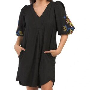 Halston Embroidered Linen Mini Dress